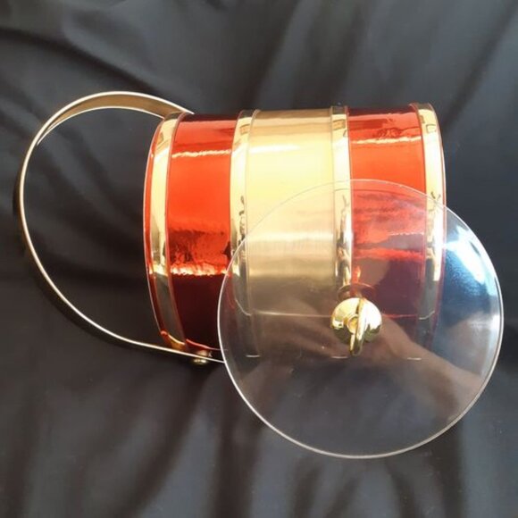 VTG MCM Shelton Ware Ice Bucket w/Handle Lucite Lid Red & Gold Christmas Colors - Picture 4 of 9